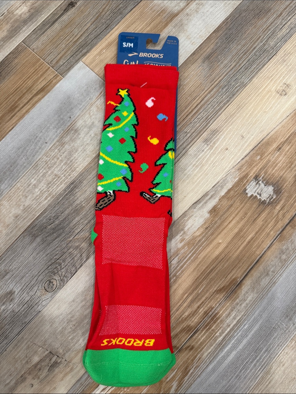 Unisex Brooks Red and Green Christmas Tree Crew Socks